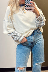 Striped Patchwork Long Sleeve Round Neck Two-in-one Top