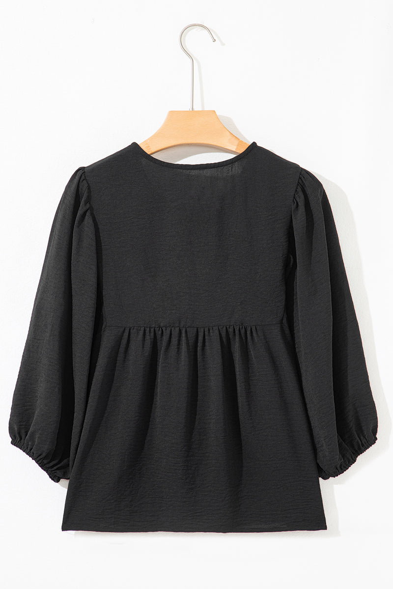 Bow Tie Neck 3/4 Sleeve Casual Blouse