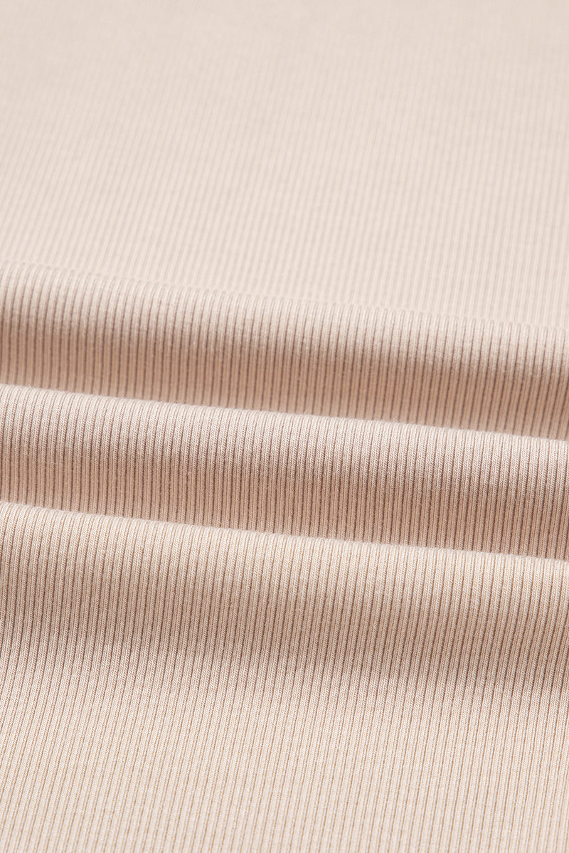 Beige Solid Color Oversize Slit Sweatshirt Ribbed Leggings 2pcs Set