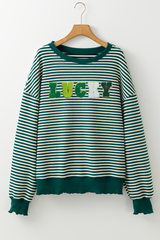 Stripe Chenille LUCKY Patched Pattern St Patrick Long Sleeve Top