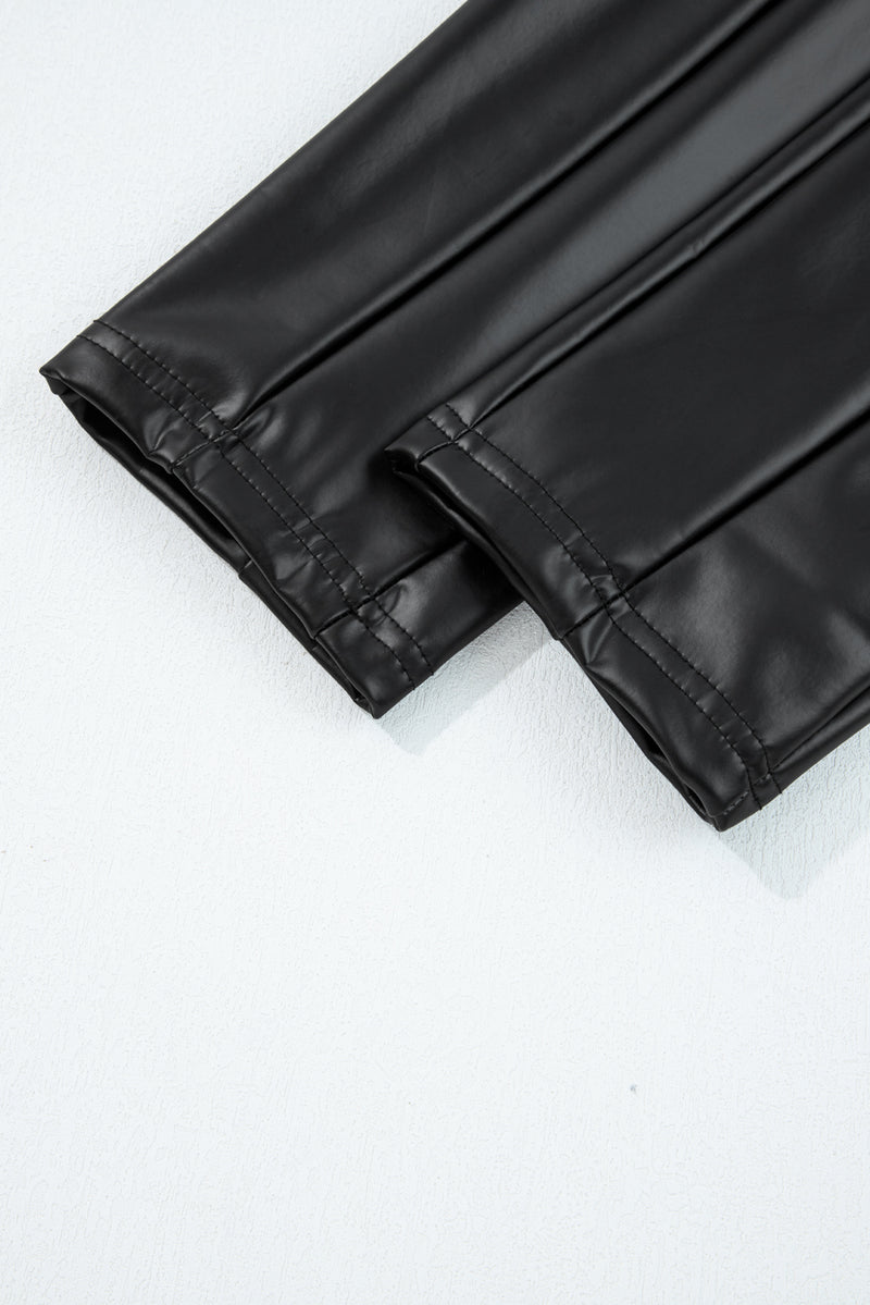 Faux Leather Seamed Leg High Waist Leggings
