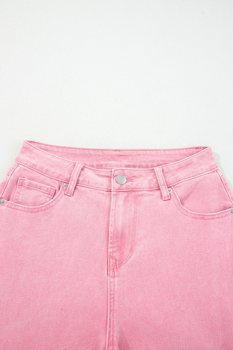 Acid Washed High Rise Cropped Wide Leg Jeans