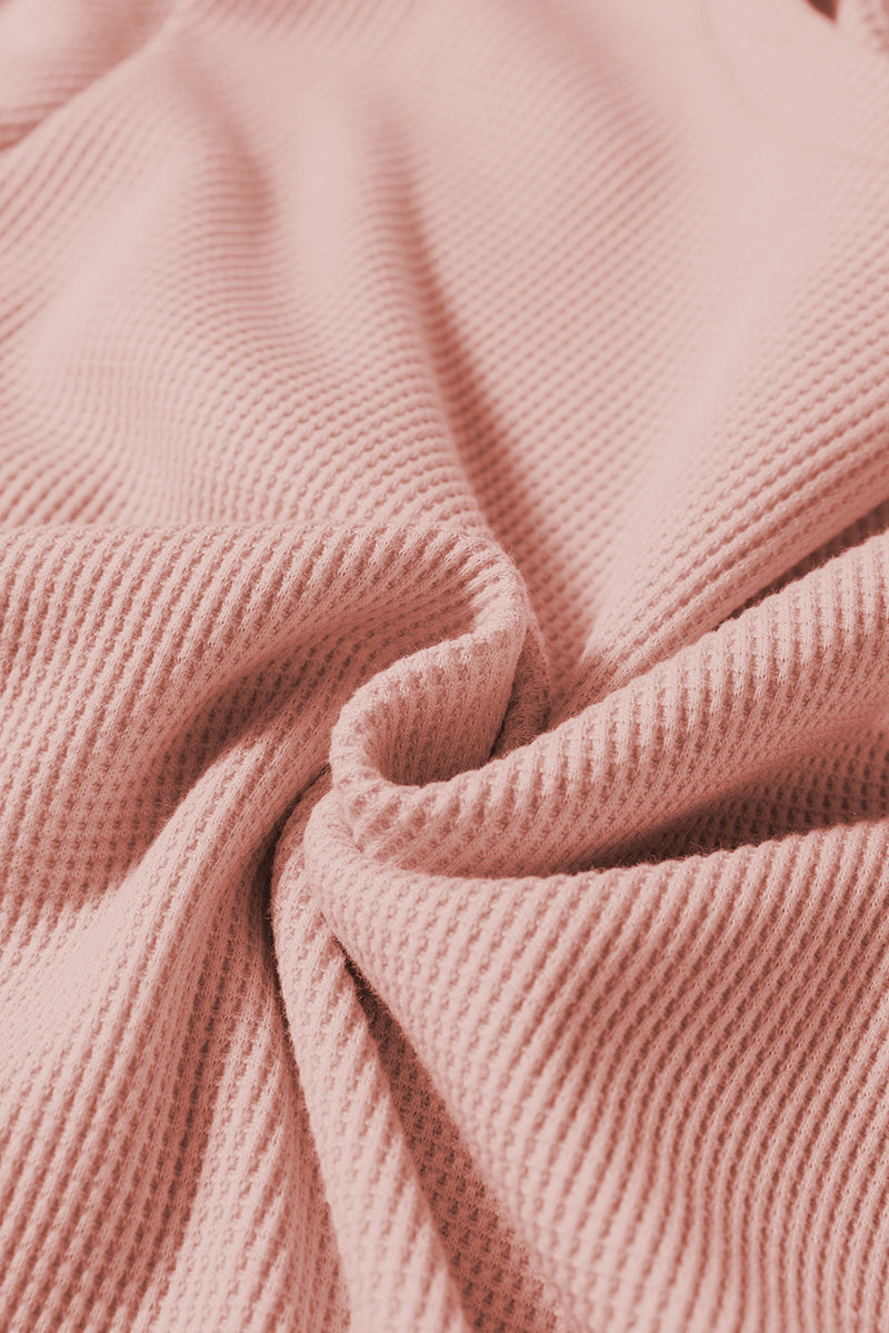Pink Rounded Hem Waffle Long Sleeve Top