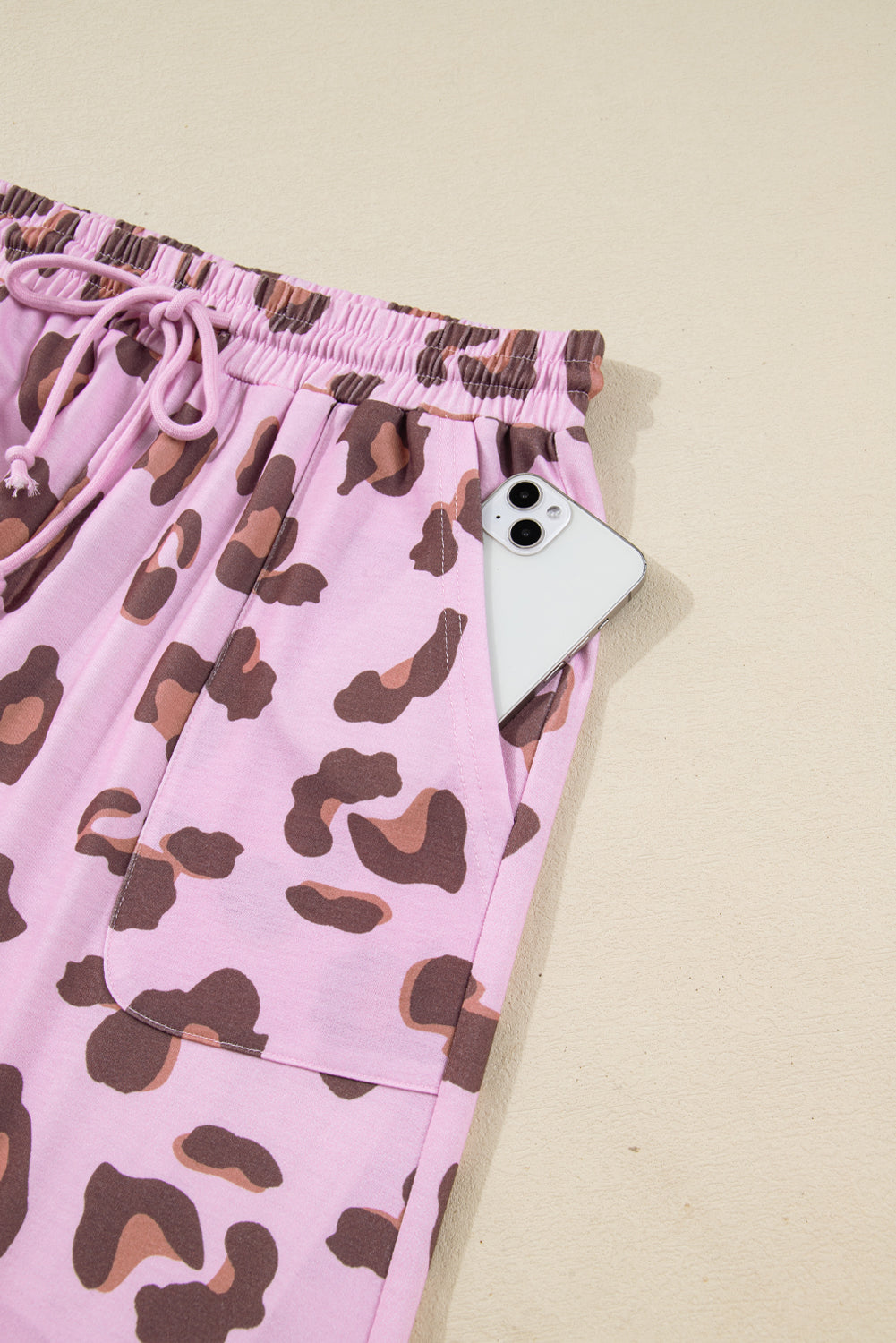 Drawstring Leopard Print Patch Pocket Loose Pants