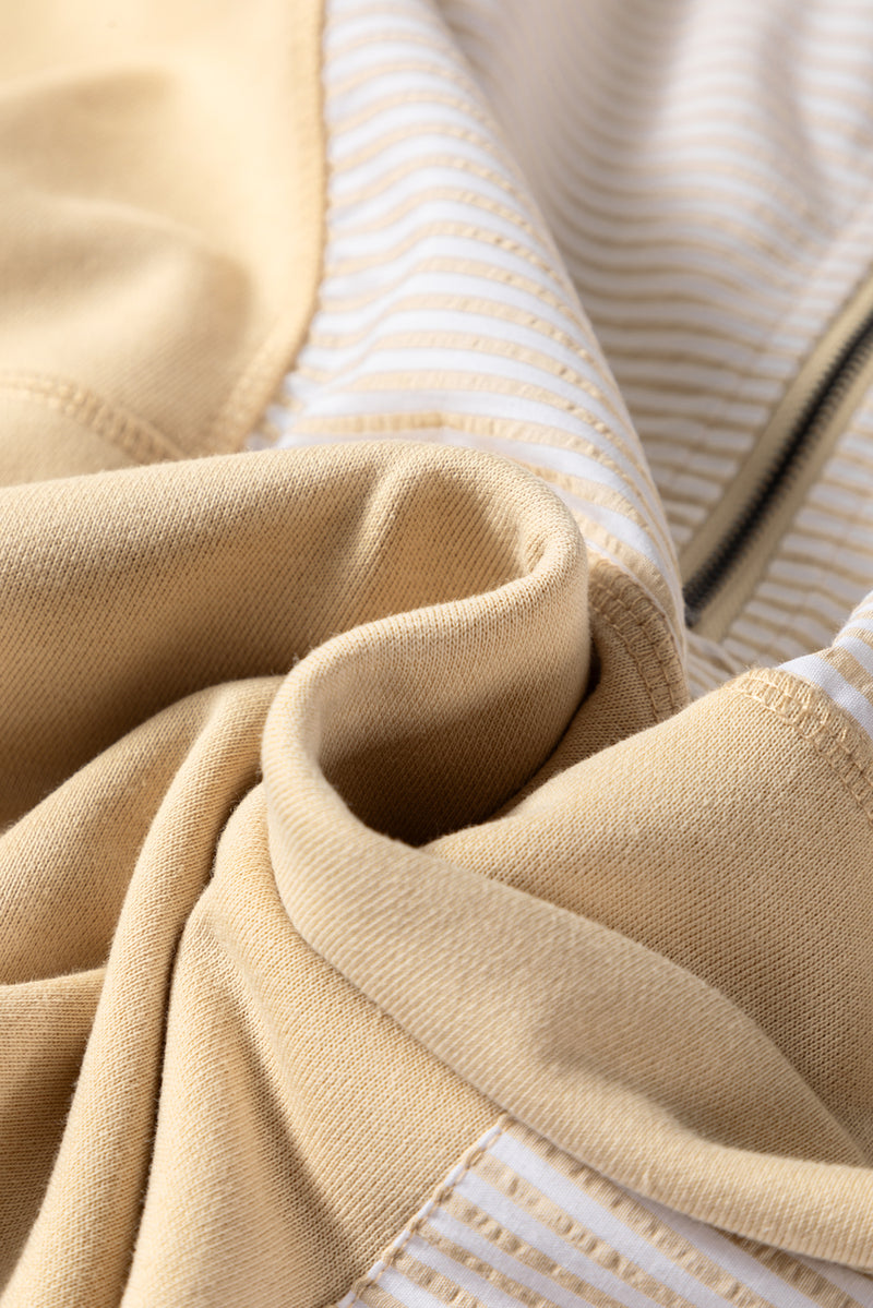 Stripe Mix Half Zip French Terry Plus Size Sweatshirt