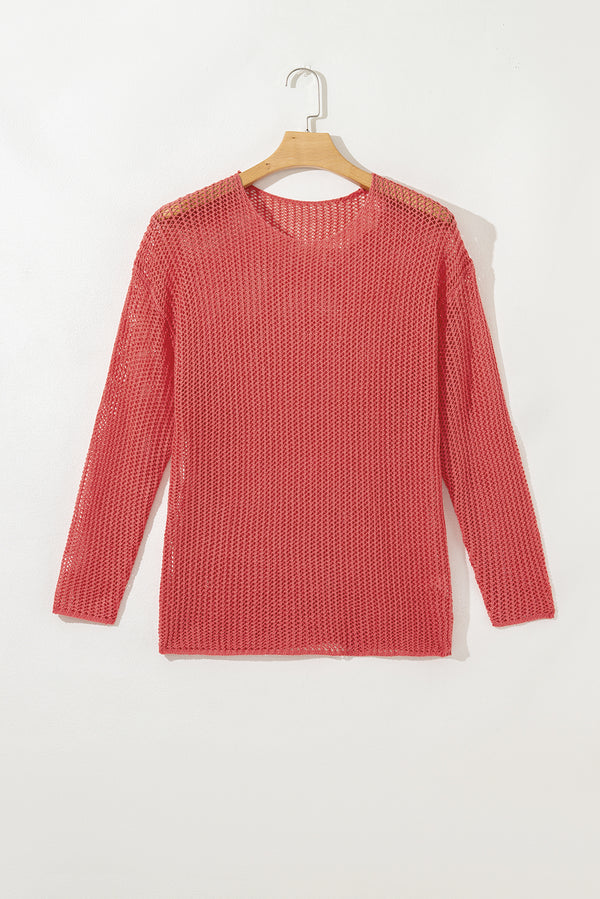 Coral Crochet Hollow-out Jumper Top Sweater