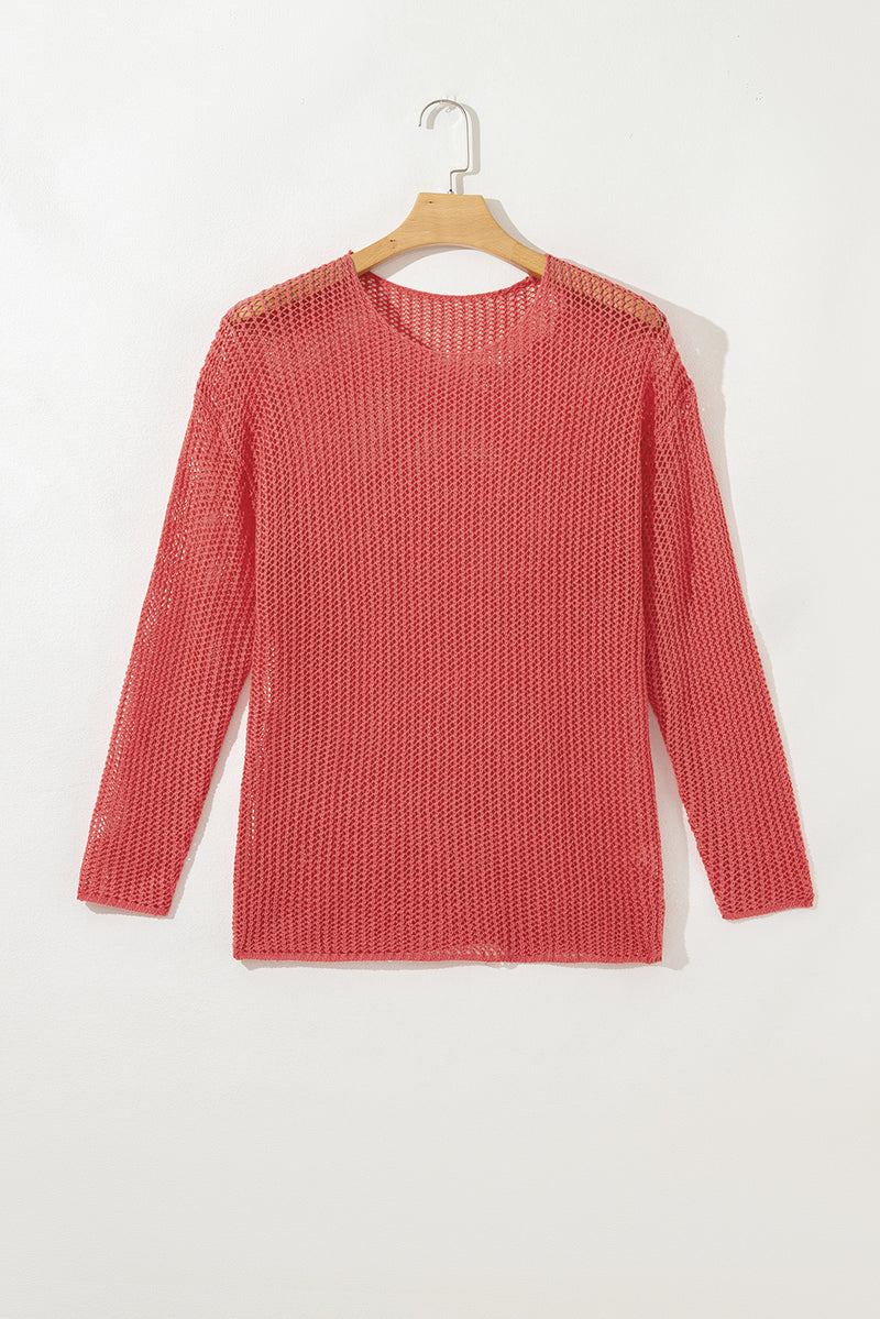 Coral Crochet Hollow-out Jumper Top Sweater