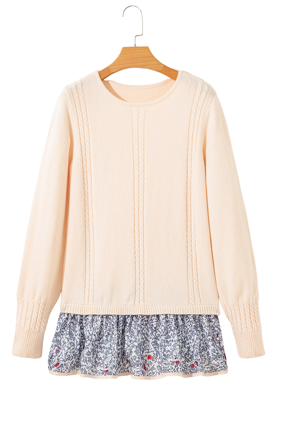 Cable Texture Bohemian Ruffle Hem Patchwork Sweater