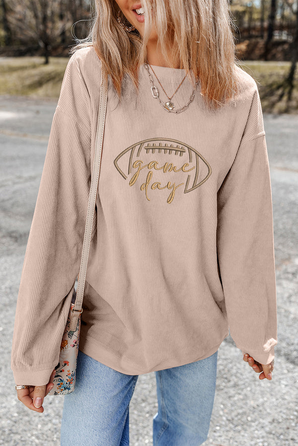 Rugby Game Day Embroidered Corduroy Sweatshirt