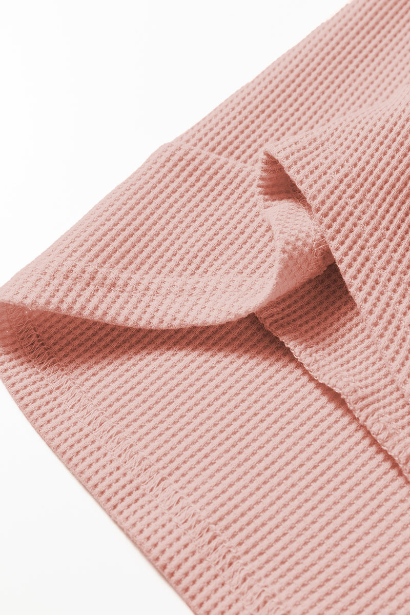 Pink Rounded Hem Waffle Long Sleeve Top
