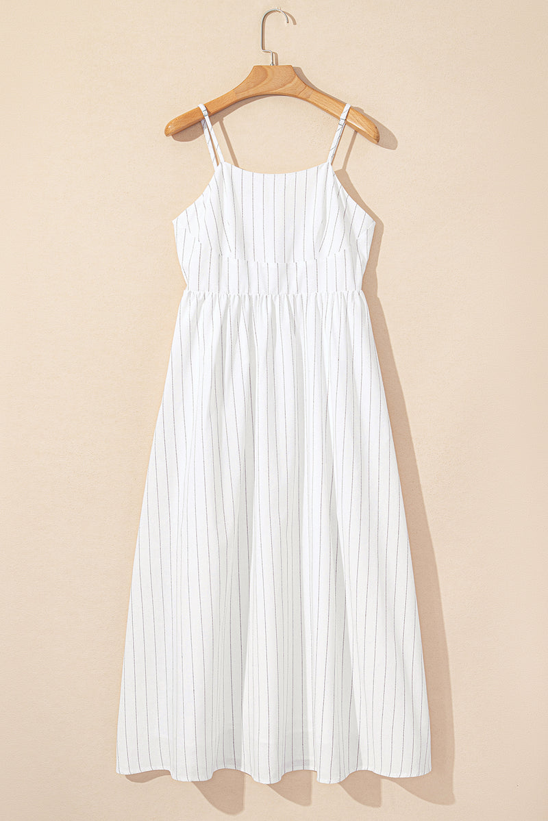 Stripe Spaghetti Strap Pocketed High Waist Maxi Dress
