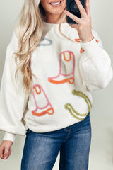 Western Boots Horseshoe Star Knit Crew Neck Sweater