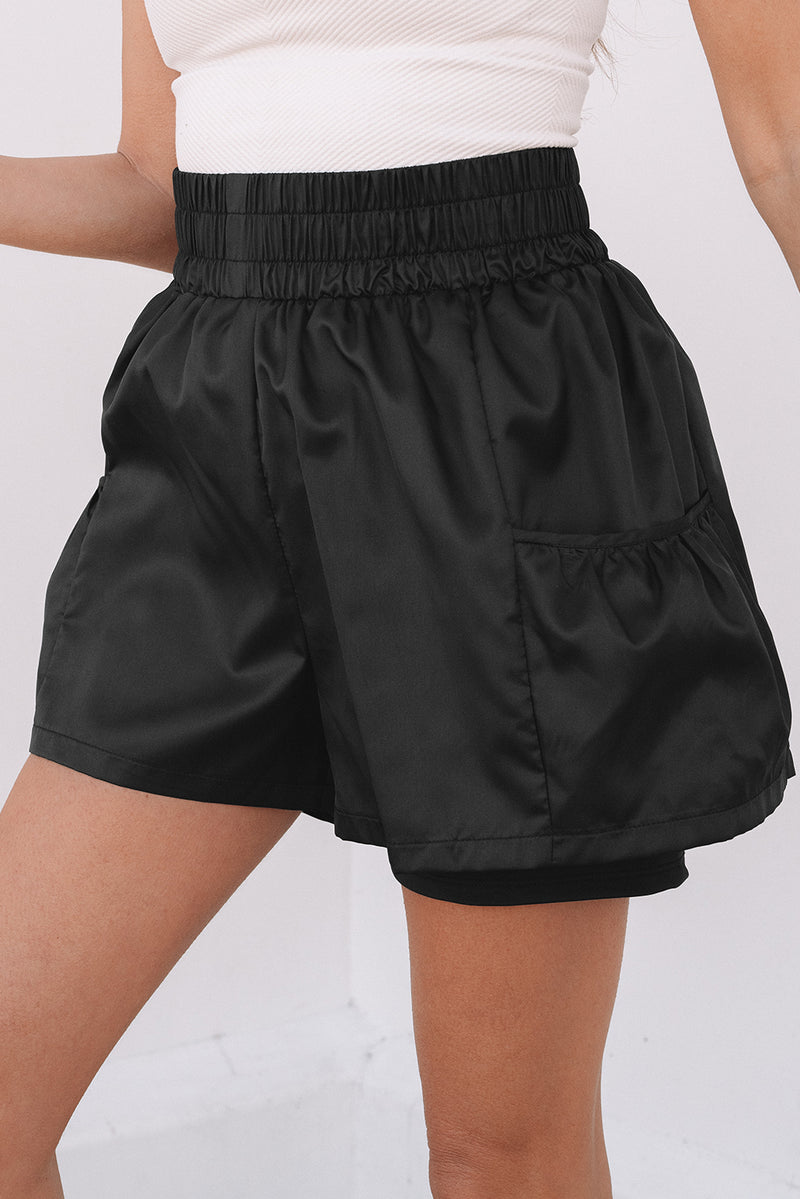 Elastic High Waist Pocketed Casual Shorts