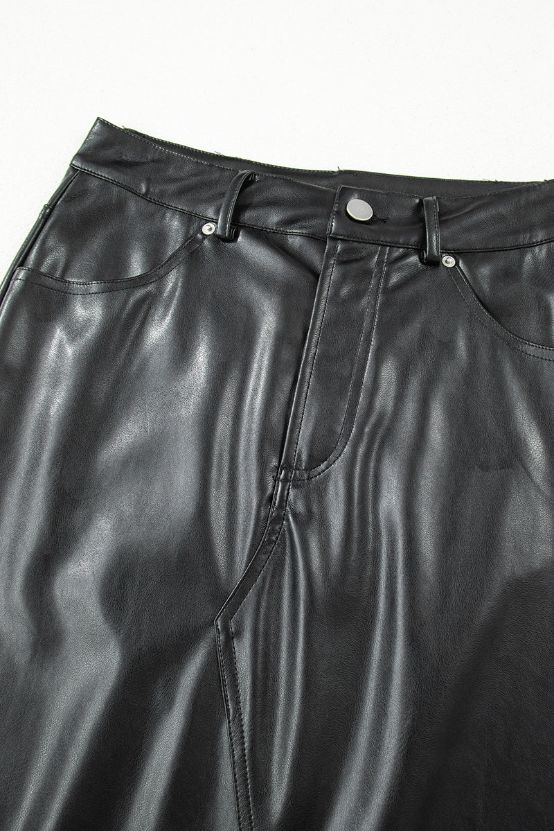 Faux Leather Side Slit Maxi Skirt