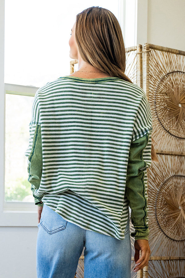 Stripe Thermal Knit Drop Shoulder Casual Top