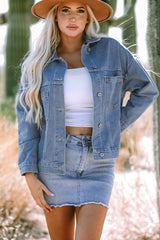 Stripe Washed Oversize Pocketed Denim Jacket