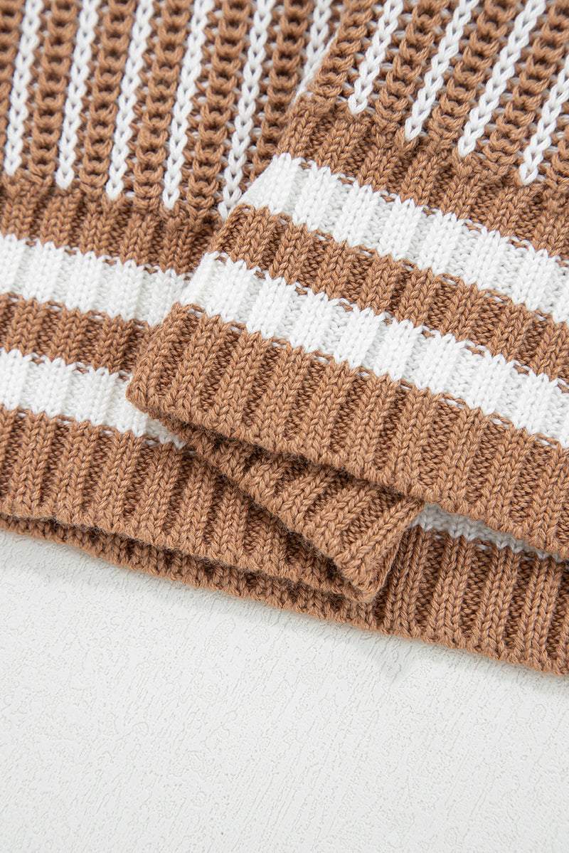 Two Tone Striped Patchwork Drop Shoulder Loose Sweater