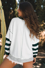Stripe Colorblock Sleeve Exposed Seam Fake-2-Piece Sweatshirt