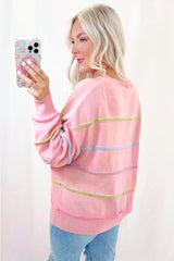 Stripes Drop Shoulder Baggy Henley Sweater
