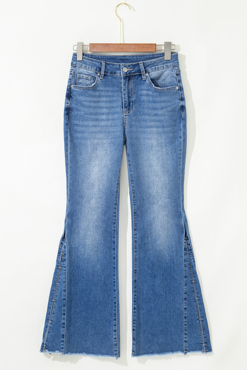 Cut out Side Frayed Hemline Flare Jeans