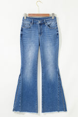 Cut out Side Frayed Hemline Flare Jeans