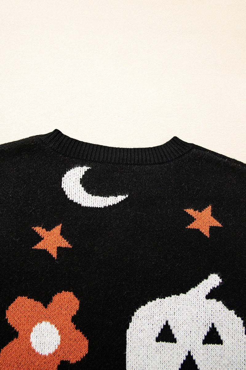 Halloween Mythical Night Pattern Drop Shoulder Sweater