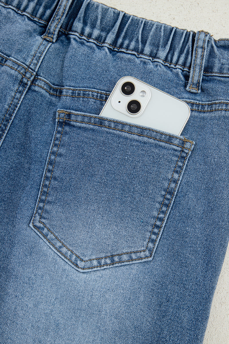 Star Patchwork Cropped Wide Leg High Waist Jeans