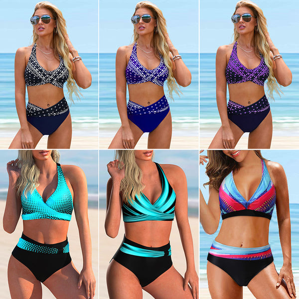 Spring And Summer New Swimwear Spot Sexy Split Color Matching High Waist Swimsuit Bikini