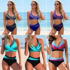 Spring And Summer New Swimwear Spot Sexy Split Color Matching High Waist Swimsuit Bikini