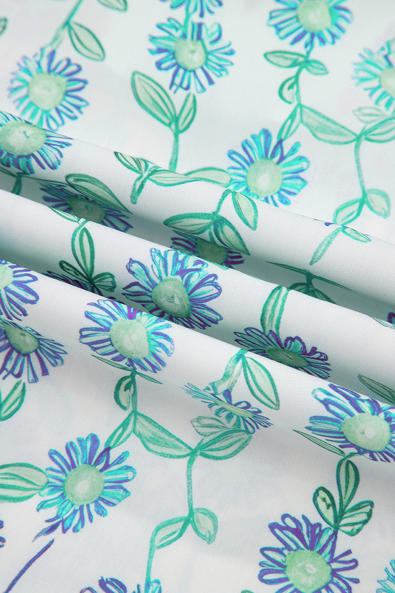 Floral Print Striped Detail Contrast V Neck Patchwork Flutter Sleeve Blouse