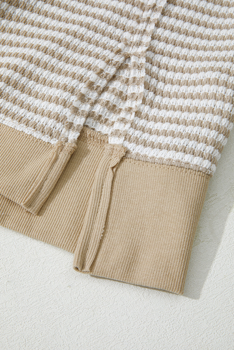 Stripe Plus Size Breathable Knit Ribbed Trim Long Sleeve Top