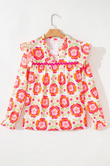 Floral Printed Ruffled Long Sleeve Blouse