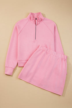 Half Zip Sporty Pullover Mini Skirt 2pcs Outfit