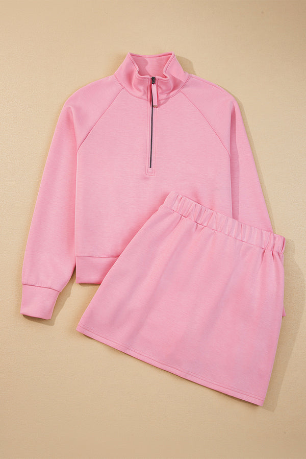 Half Zip Sporty Pullover Mini Skirt 2pcs Outfit