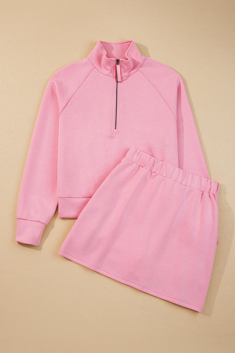 Half Zip Sporty Pullover Mini Skirt 2pcs Outfit