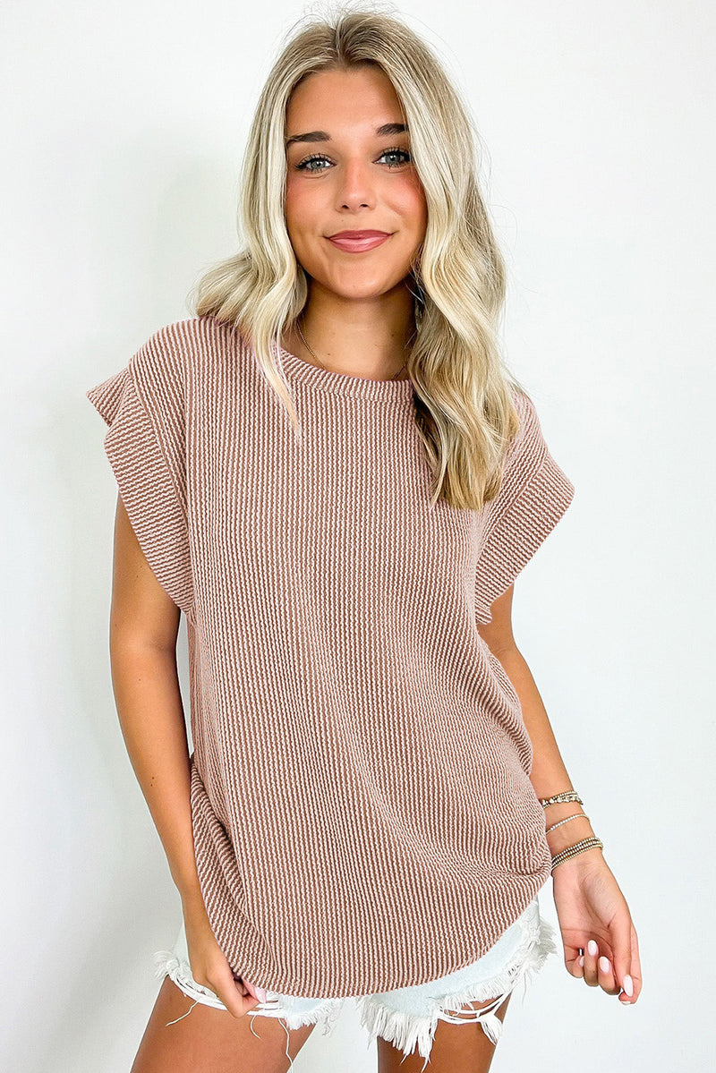 Rose Twisted Rib Wide Sleeve Crew Neck T Shirt