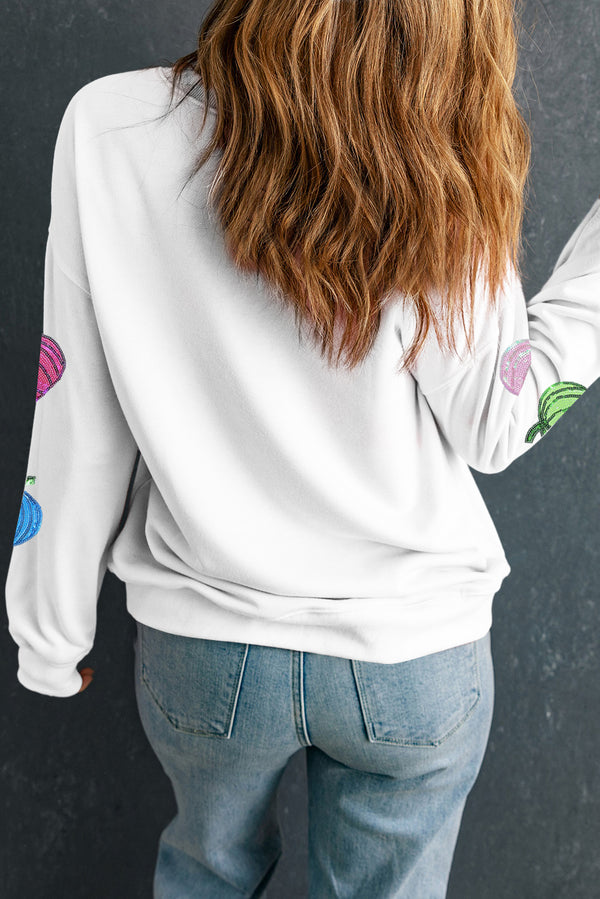 Colorful Pumpkin Sequin Patched Drop Shoulder Sweatshirt