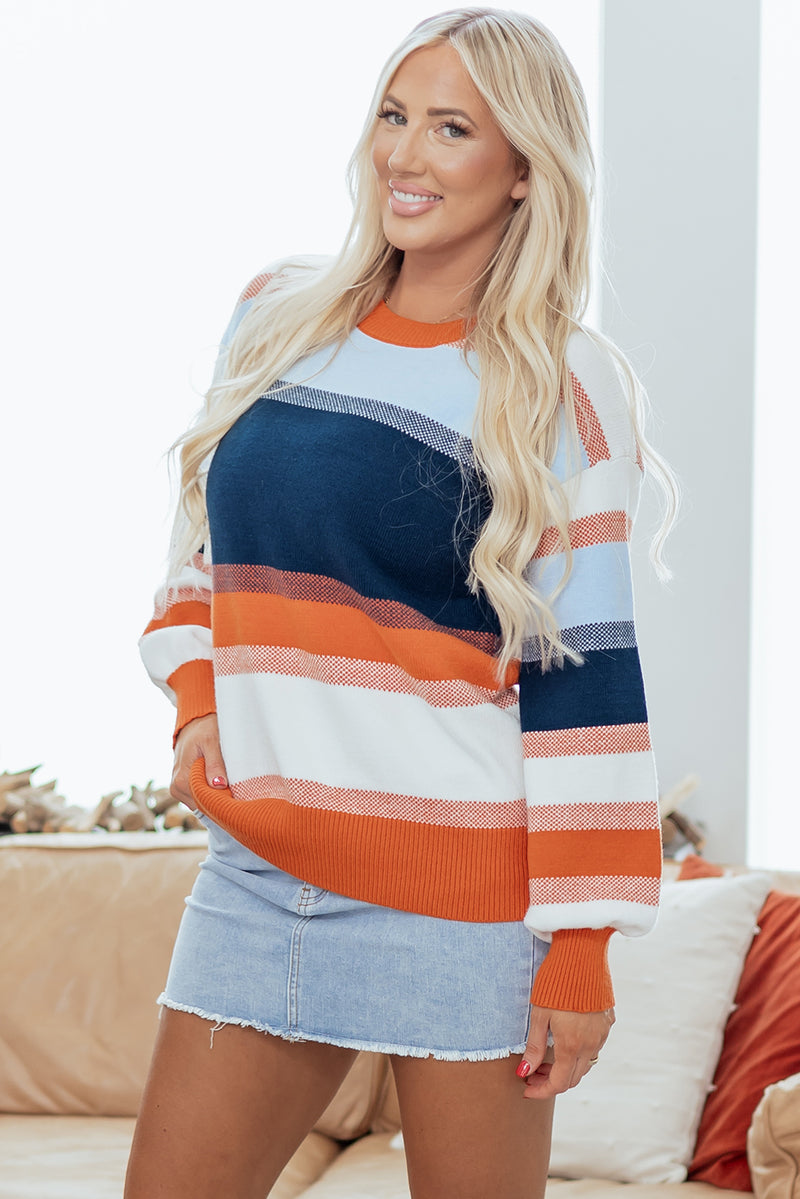 Color Block Round Neck Tunic Sweater