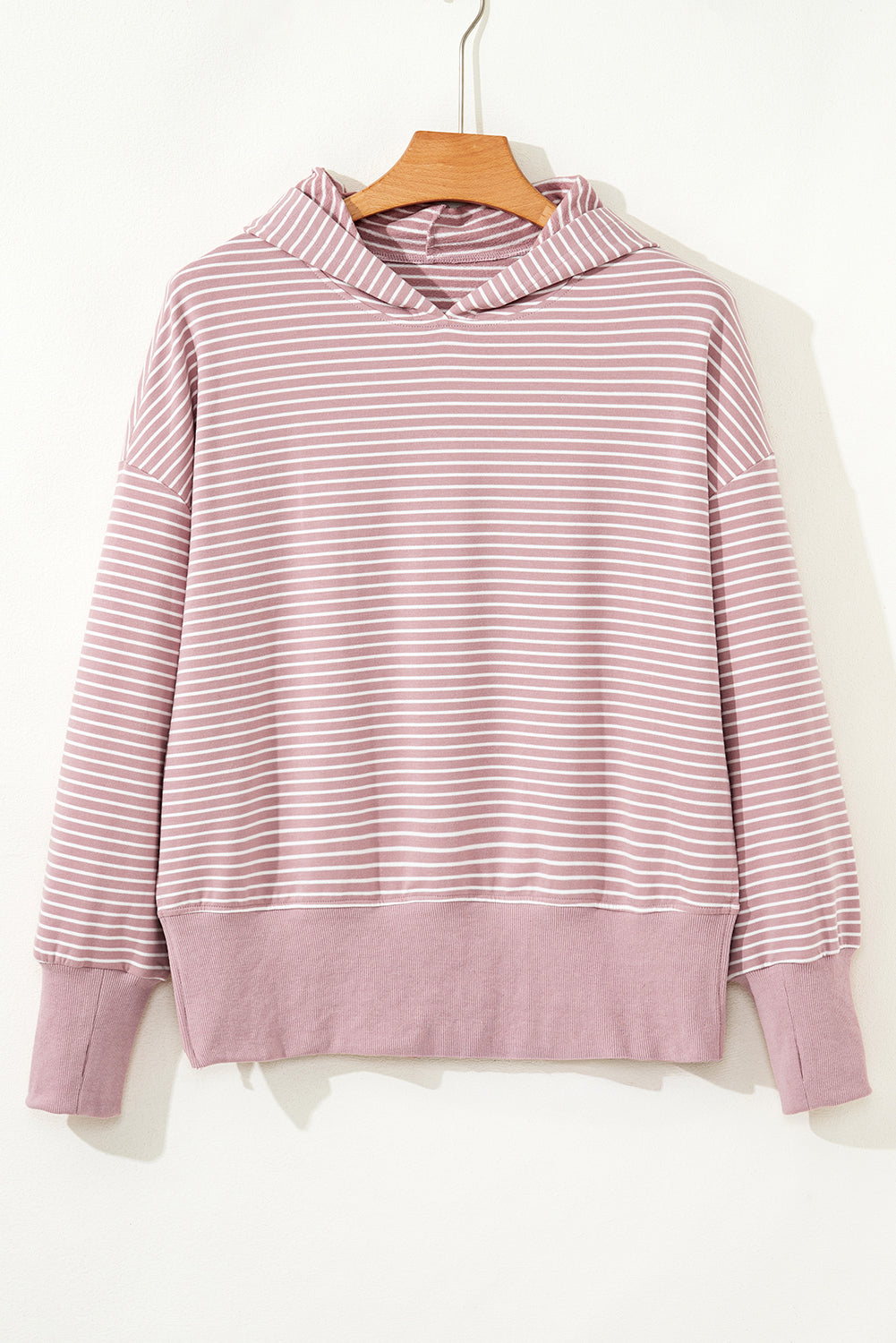 Stripe Thumbhole Side Slits Drop Shoulder Loose Fit Hoodie
