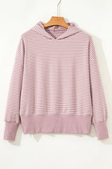 Stripe Thumbhole Side Slits Drop Shoulder Loose Fit Hoodie