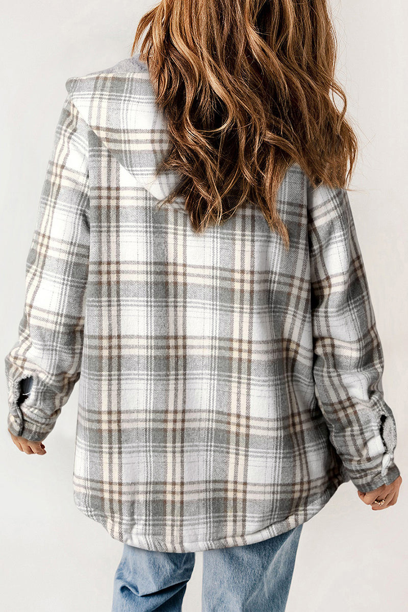Coats and Jacket Plaid Pattern Sherpa Lined Hooded Shacket