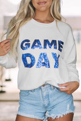 White Sequined GAME DAY Graphic Round Neck Sweater