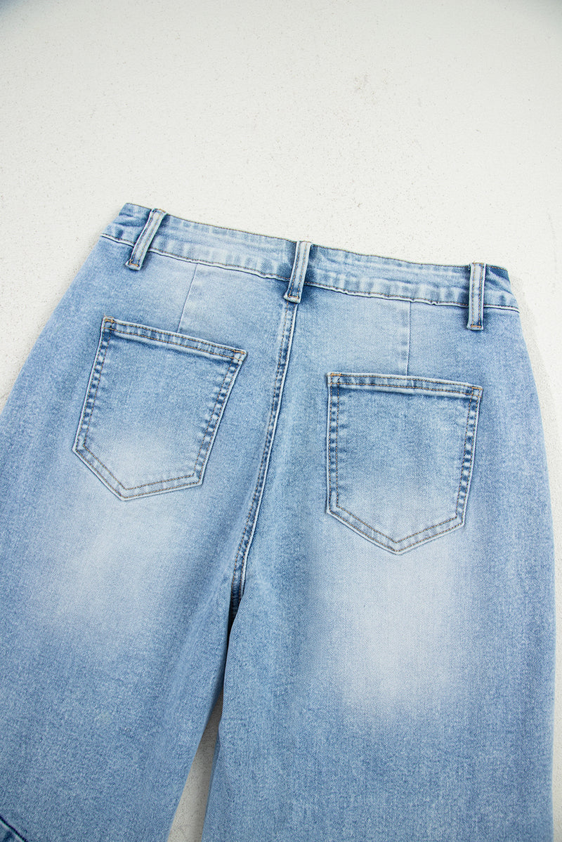 Flower Patched Light Wash Cropped High Waist Jeans