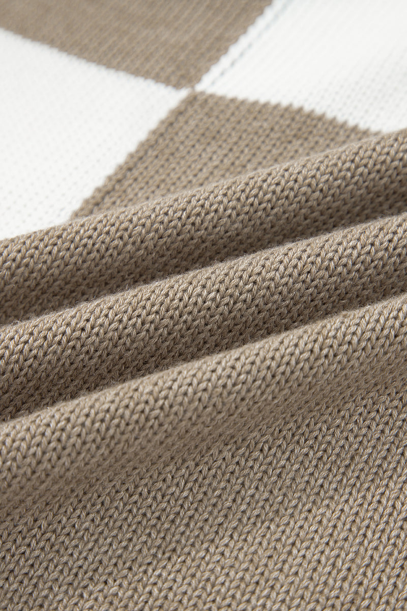 Checkered Open Front Drop Shoulder Cardigan