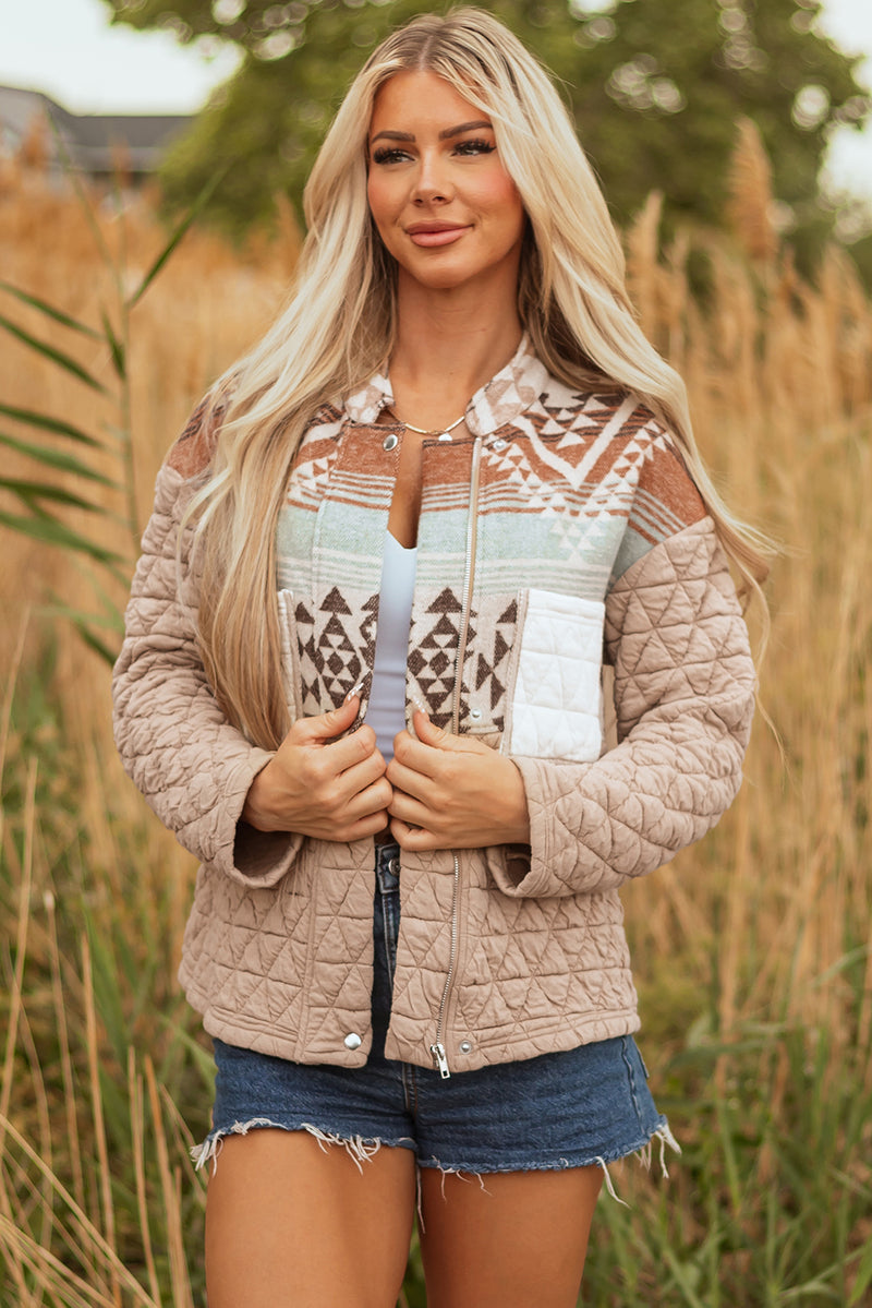 Light French Aztec Quilted Patchwork Western Fashion Jacket