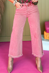 Acid Washed High Rise Cropped Wide Leg Jeans