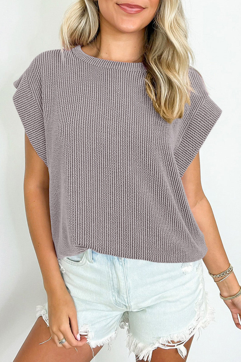 Rose Twisted Rib Wide Sleeve Crew Neck T Shirt