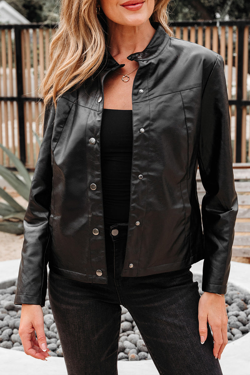 Faux Leather Buttoned Front Boxy Jacket