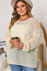 Parchment Hollow Out Knit Star Pattern Accent Plus Size Jumper