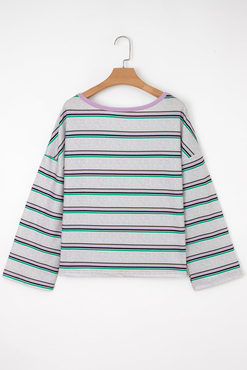 Stripe Oversize Drop Shoulder Long Sleeve Casual Top